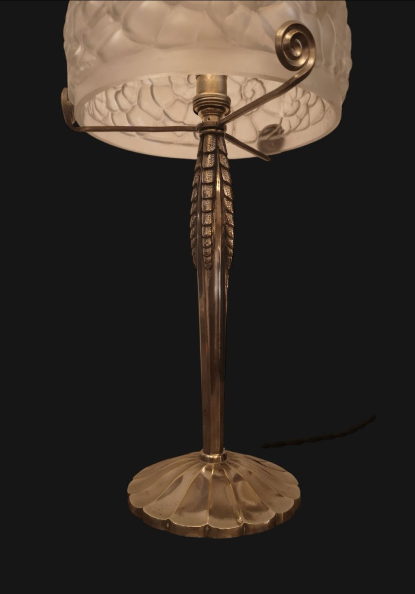 Hettier & Vincent et Muller Frères Lampe Art déco Bronze Nickelé-photo-3