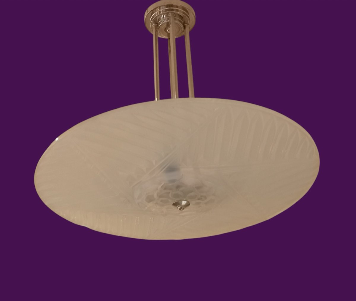 Art Deco Chandelier/ceiling Light Signed C. Ranc, Opalescent Glass-photo-4