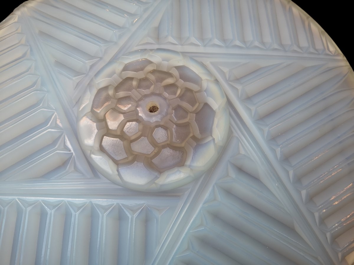 Art Deco Chandelier/ceiling Light Signed C. Ranc, Opalescent Glass-photo-6