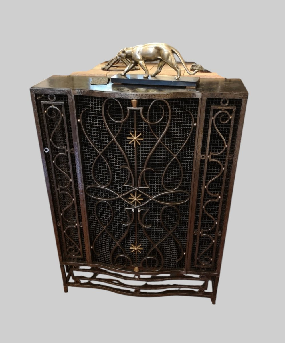 Art Deco Radiator Cover, Console Table, In Wrought Iron Stamped Marcel Bergue-photo-2