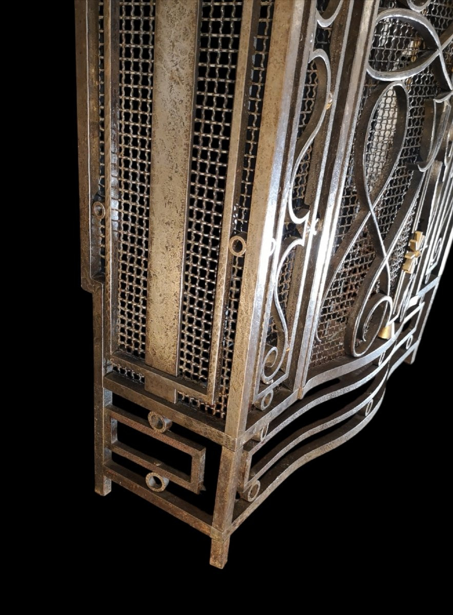 Art Deco Radiator Cover, Console Table, In Wrought Iron Stamped Marcel Bergue-photo-3