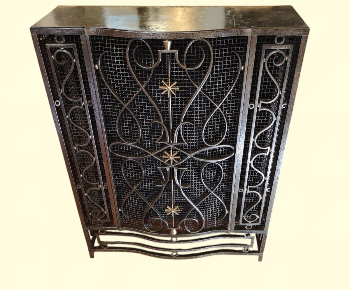 Art Deco Radiator Cover, Console Table, In Wrought Iron Stamped Marcel Bergue-photo-3