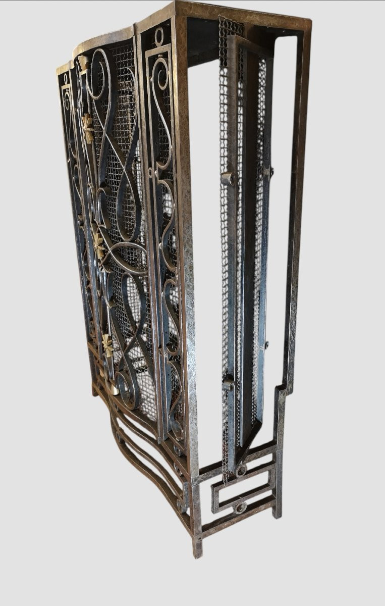 Art Deco Radiator Cover, Console Table, In Wrought Iron Stamped Marcel Bergue-photo-4