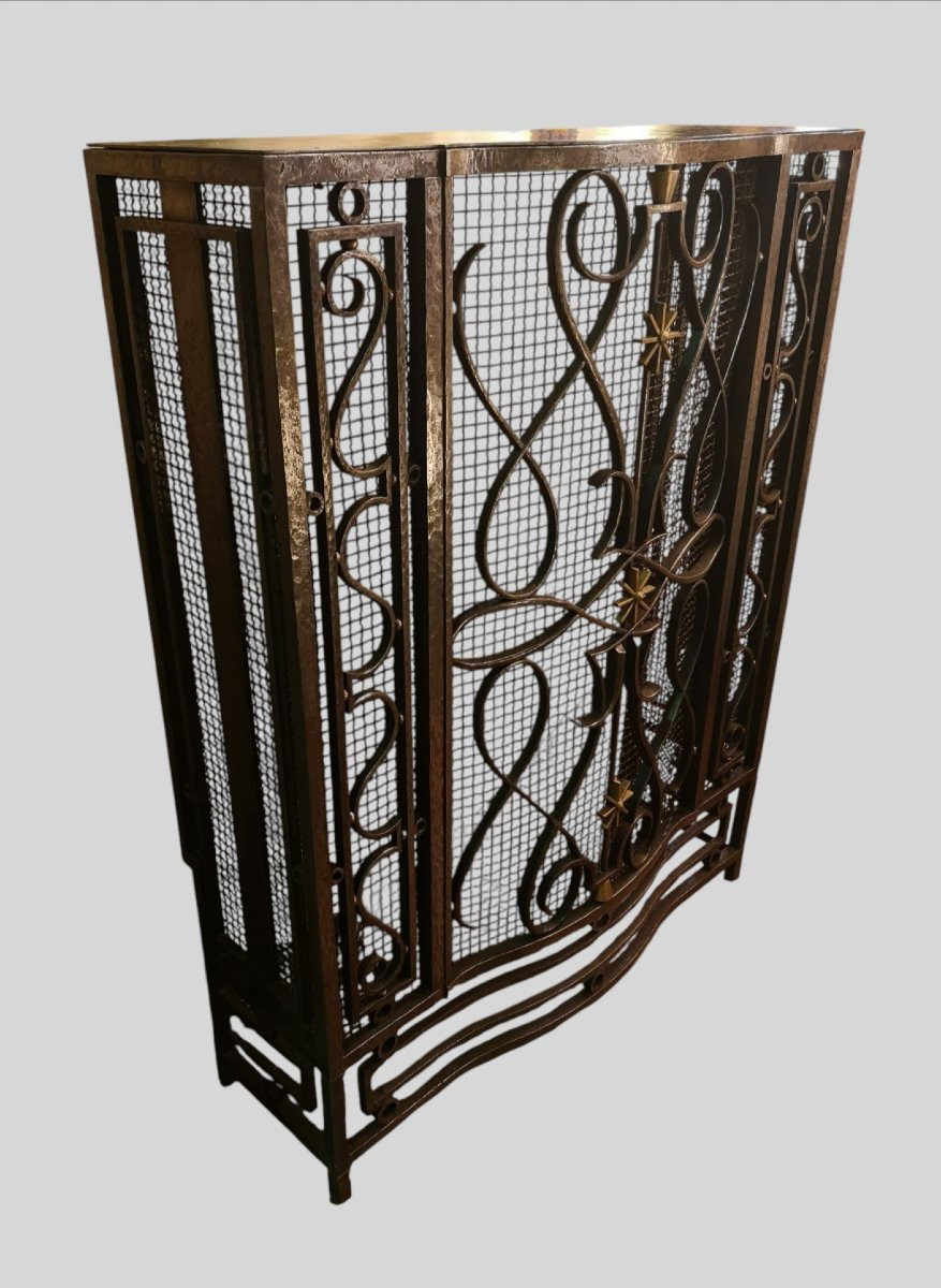 Art Deco Radiator Cover, Console Table, In Wrought Iron Stamped Marcel Bergue-photo-6
