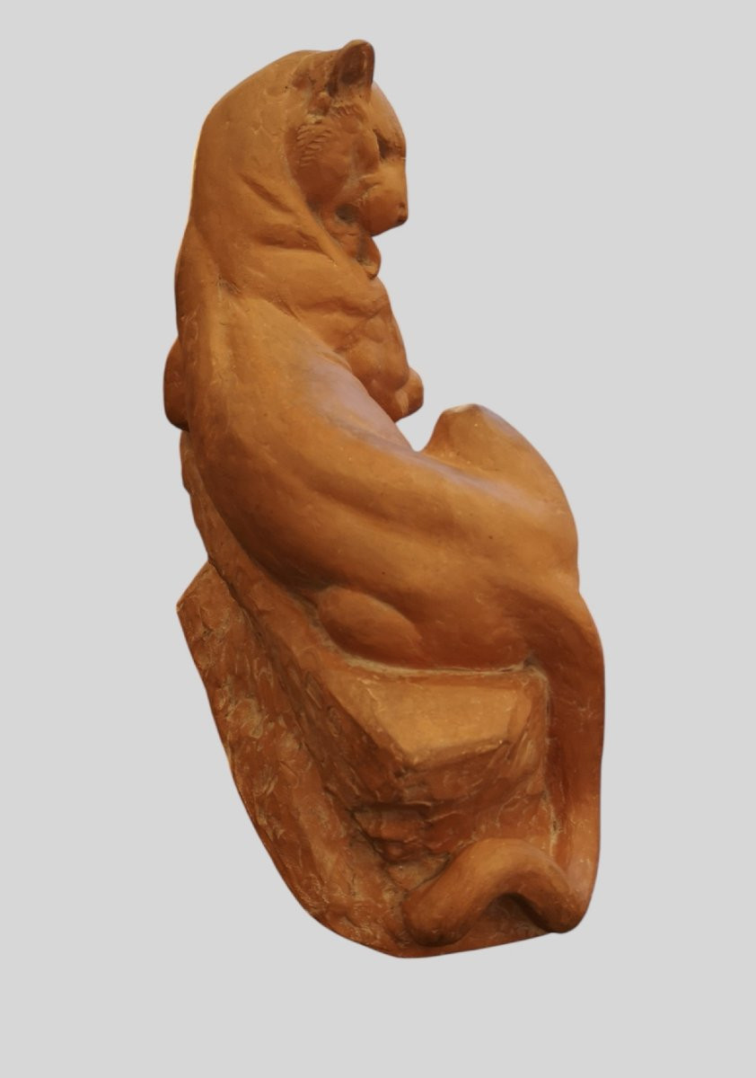 Terracotta Panther Signed M. Fiot-photo-3