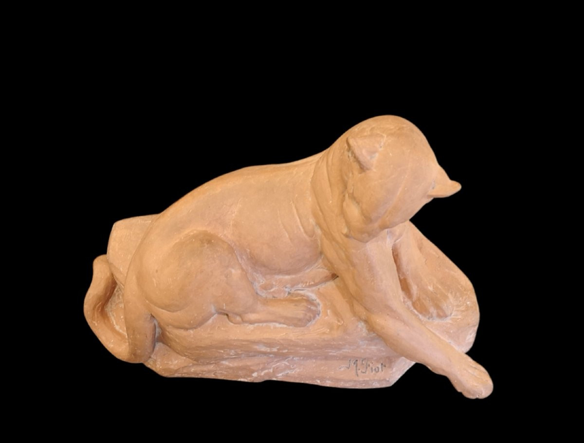 Terracotta Panther Signed M. Fiot-photo-4