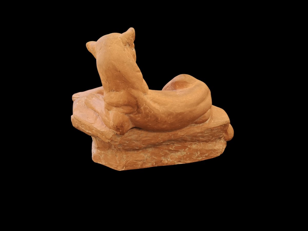 Terracotta Panther Signed M. Fiot-photo-7