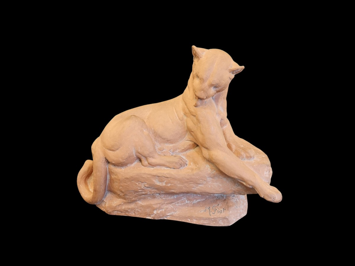 Terracotta Panther Signed M. Fiot