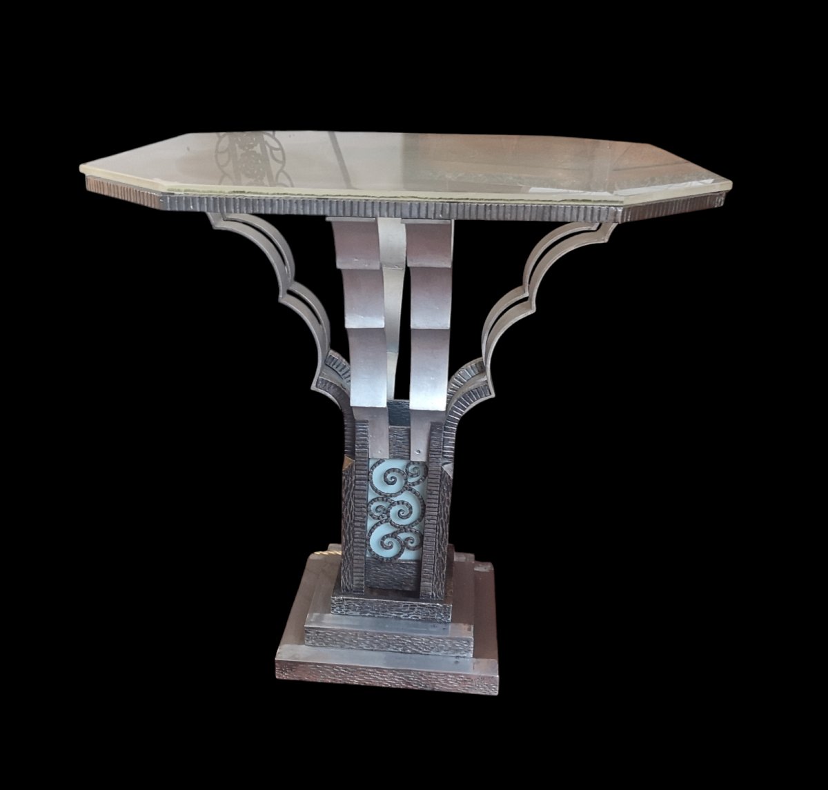 Wrought-iron Art Deco Illuminated Pedestal Table 1931-photo-2