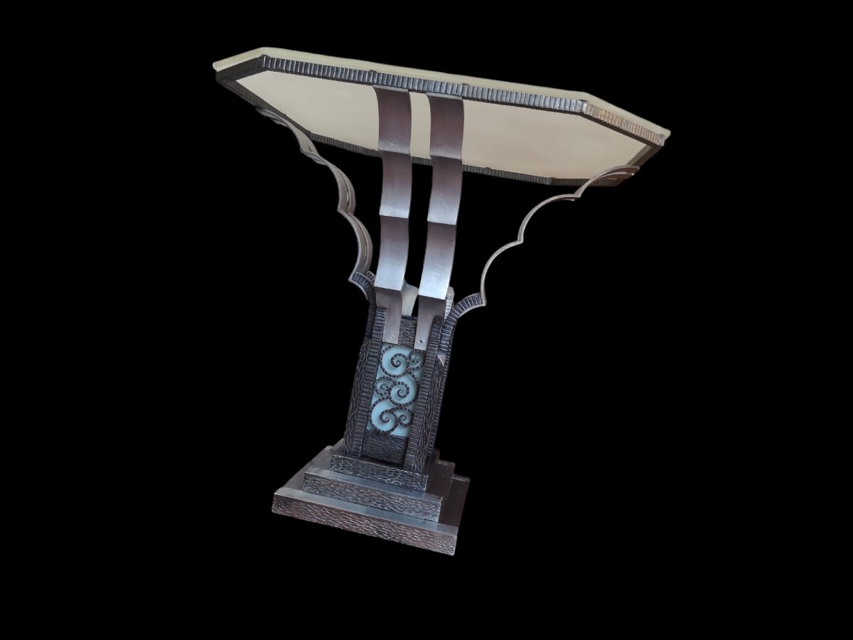 Wrought-iron Art Deco Illuminated Pedestal Table 1931-photo-3