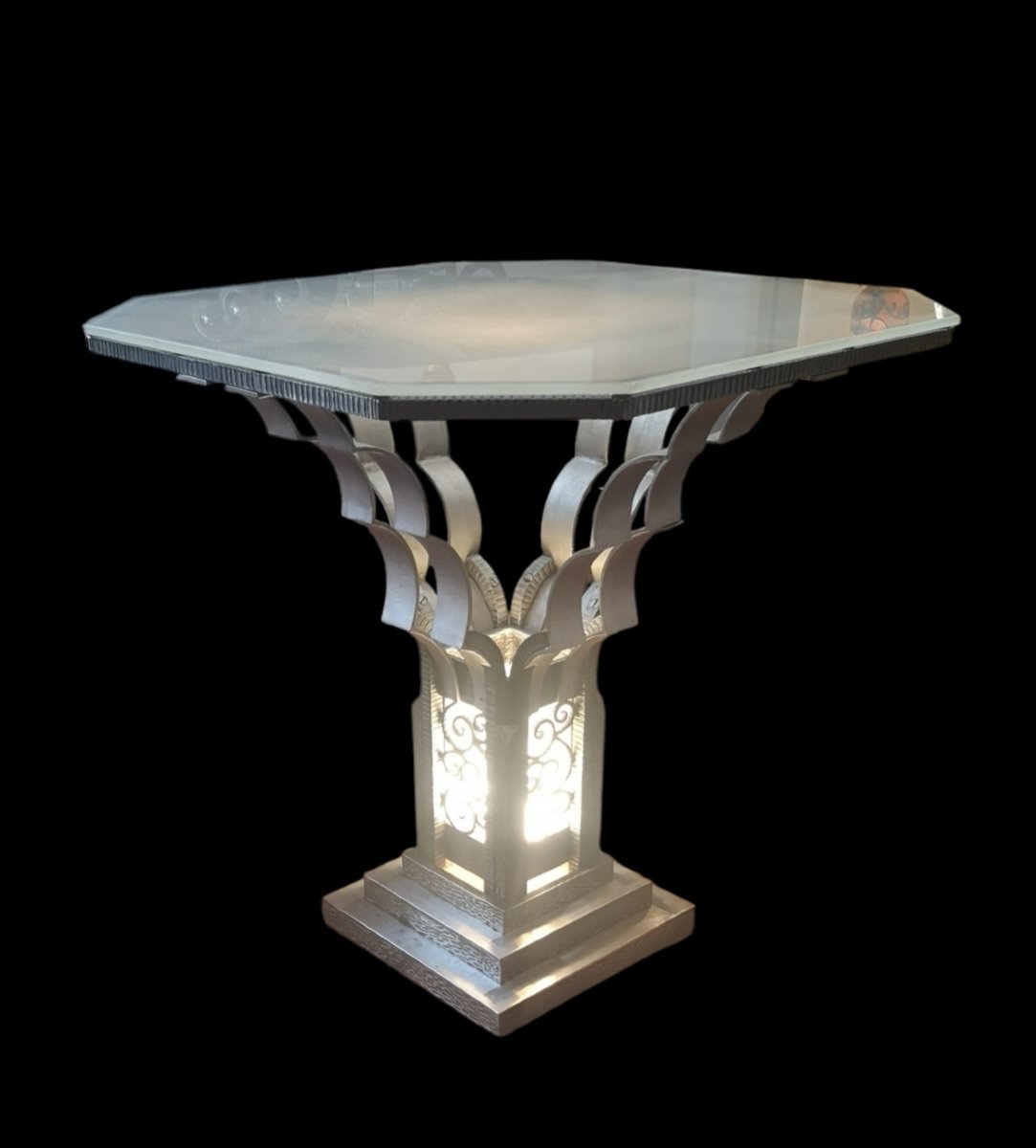 Wrought-iron Art Deco Illuminated Pedestal Table 1931-photo-4