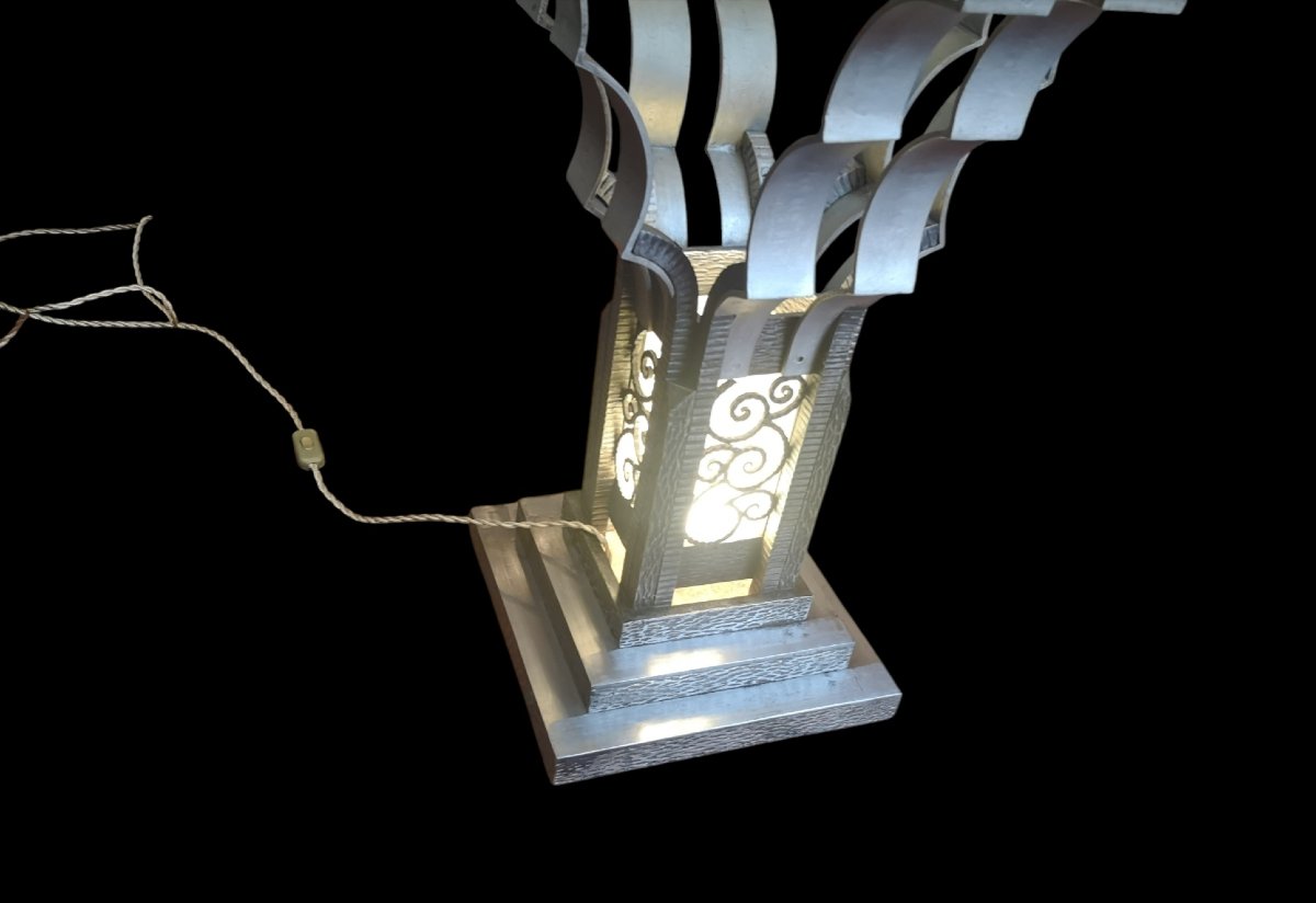 Wrought-iron Art Deco Illuminated Pedestal Table 1931-photo-2