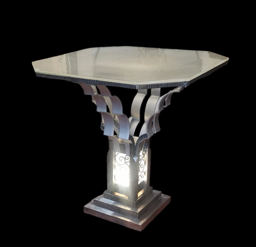 Wrought-iron Art Deco Illuminated Pedestal Table 1931-photo-3