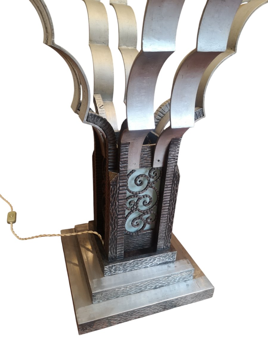 Wrought-iron Art Deco Illuminated Pedestal Table 1931-photo-4