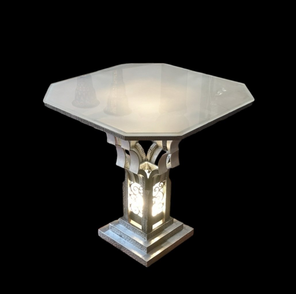 Wrought-iron Art Deco Illuminated Pedestal Table 1931-photo-7
