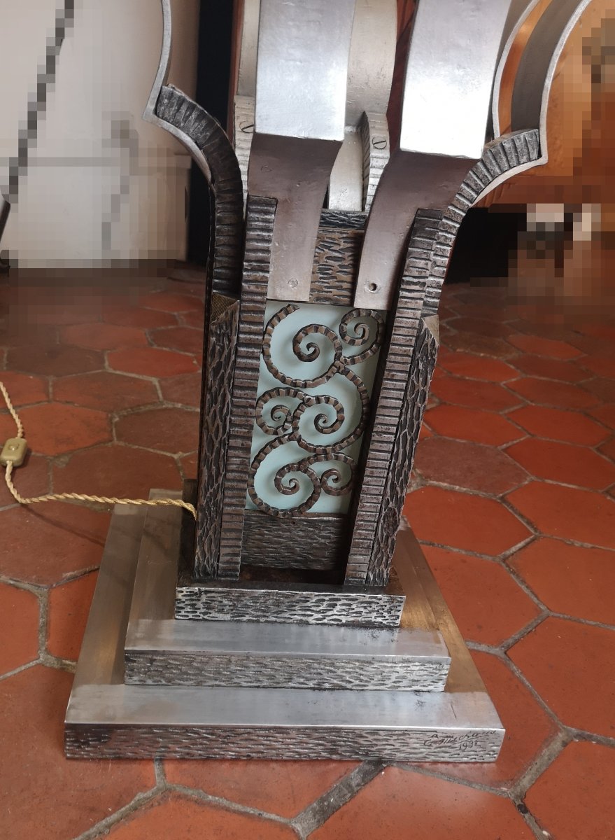 Wrought-iron Art Deco Illuminated Pedestal Table 1931-photo-8