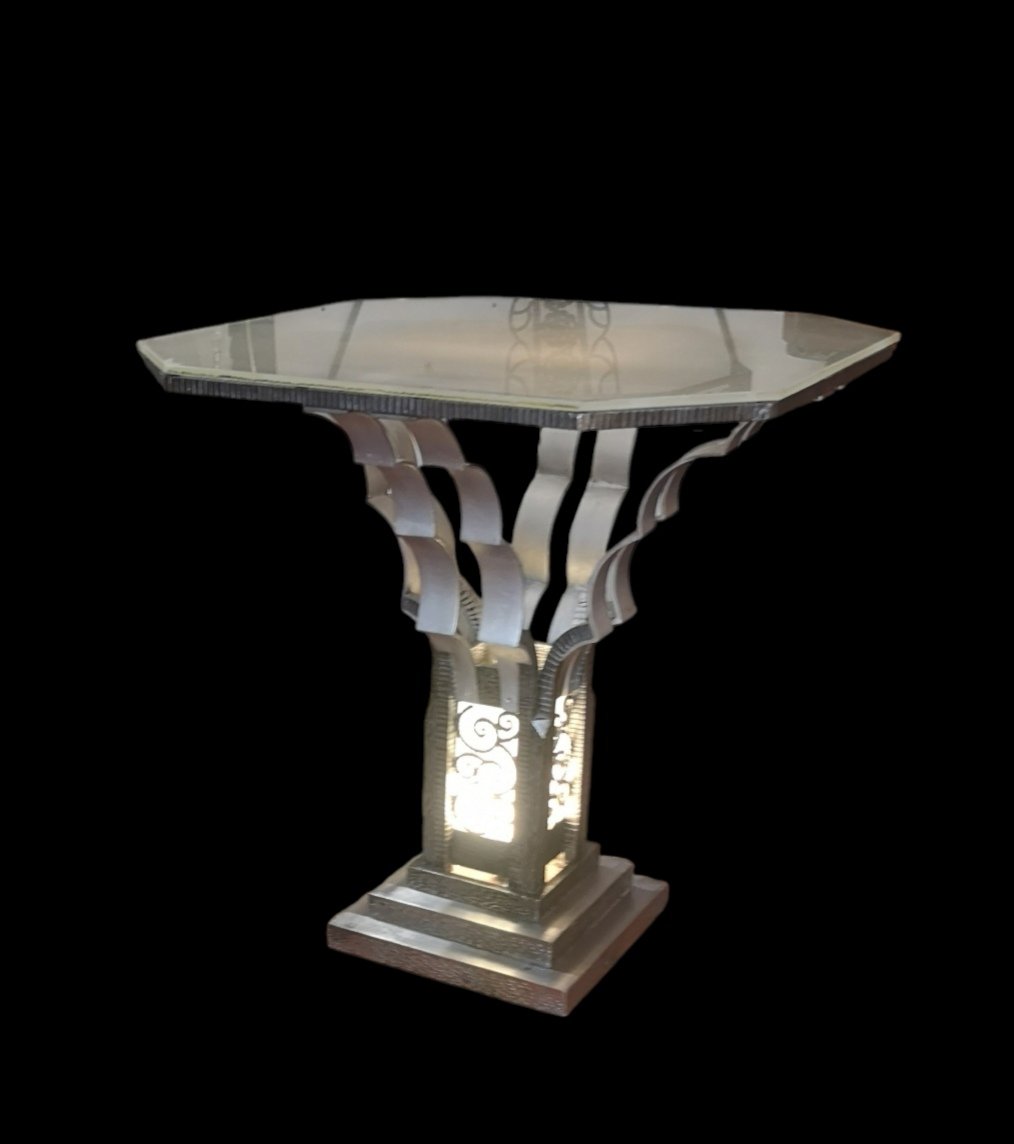 Wrought-iron Art Deco Illuminated Pedestal Table 1931