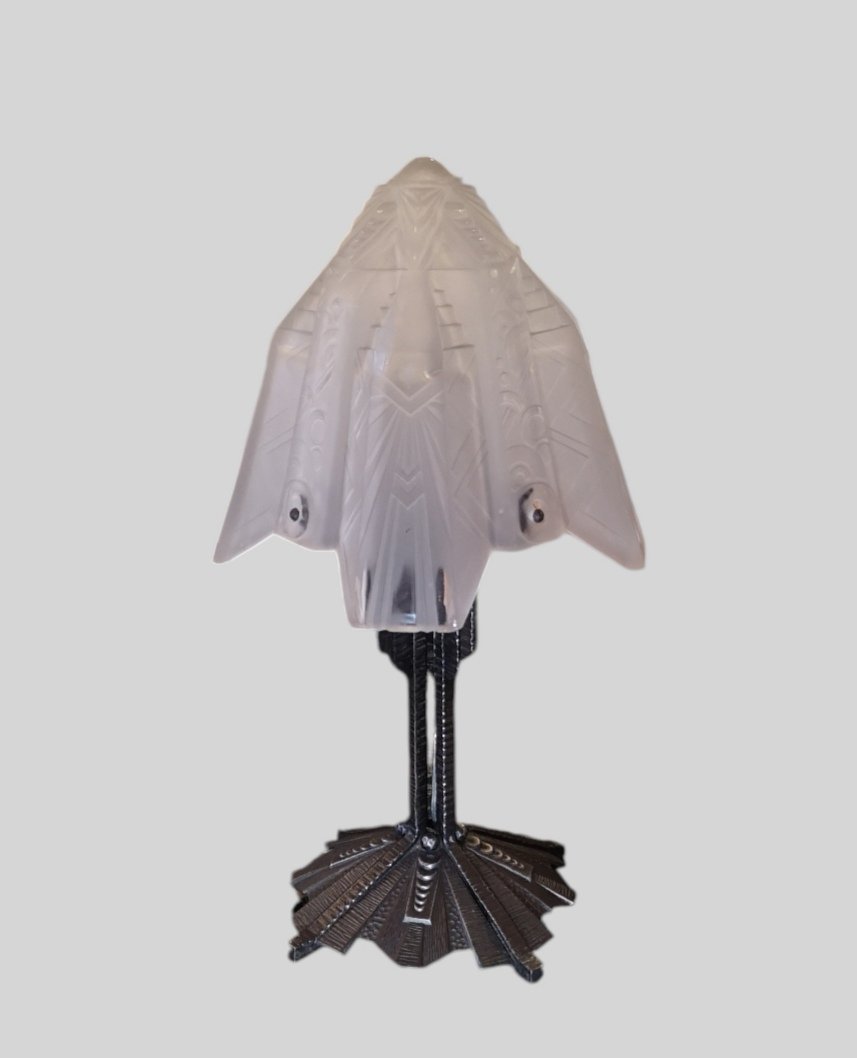 Wrought Iron Art Deco Table Lamp By Muller Frères-photo-2