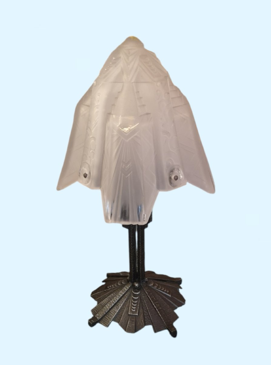 Wrought Iron Art Deco Table Lamp By Muller Frères-photo-3