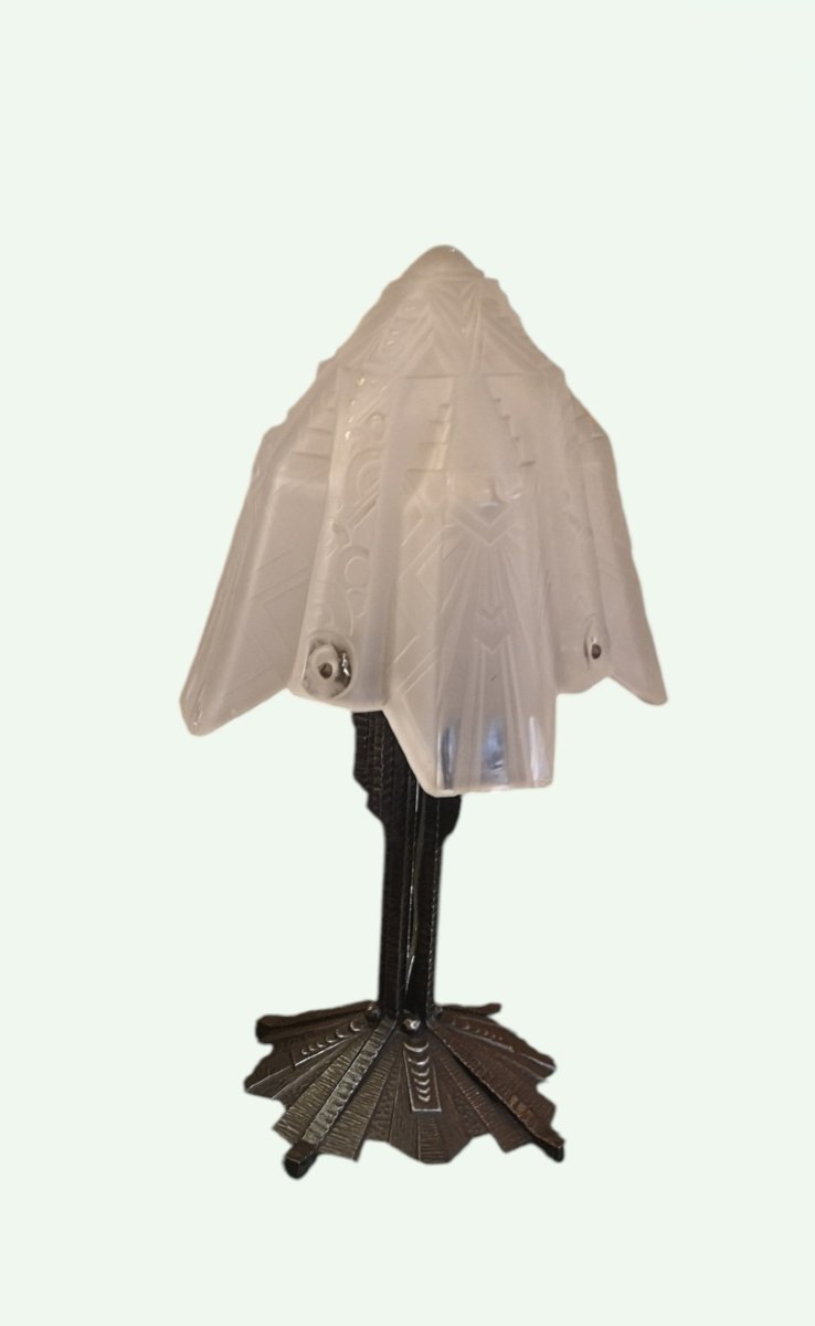 Wrought Iron Art Deco Table Lamp By Muller Frères-photo-3