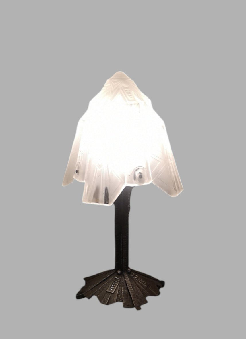 Wrought Iron Art Deco Table Lamp By Muller Frères-photo-4
