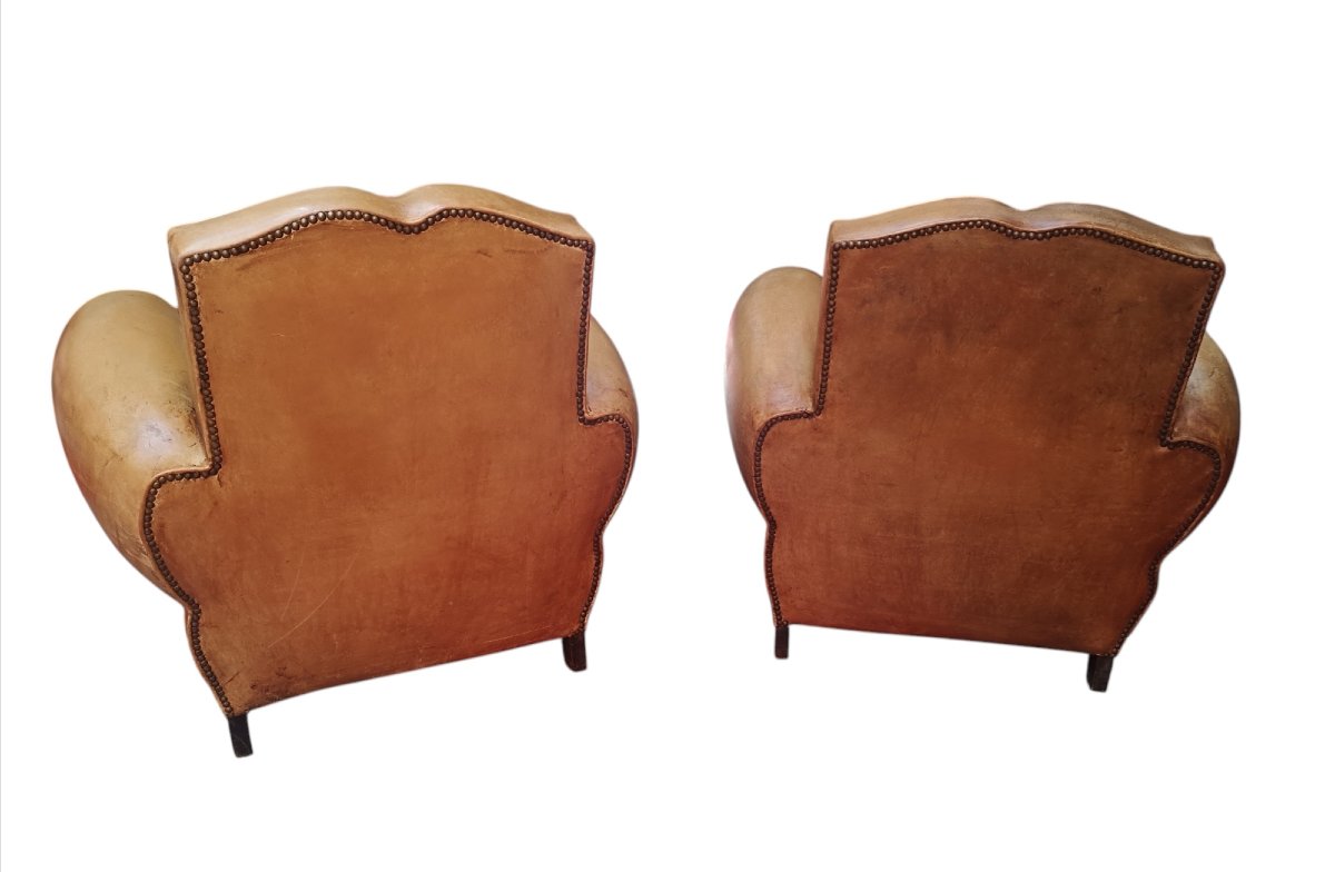 Paire de fauteuils Club Art déco en cuir basane, vers 1930-photo-2