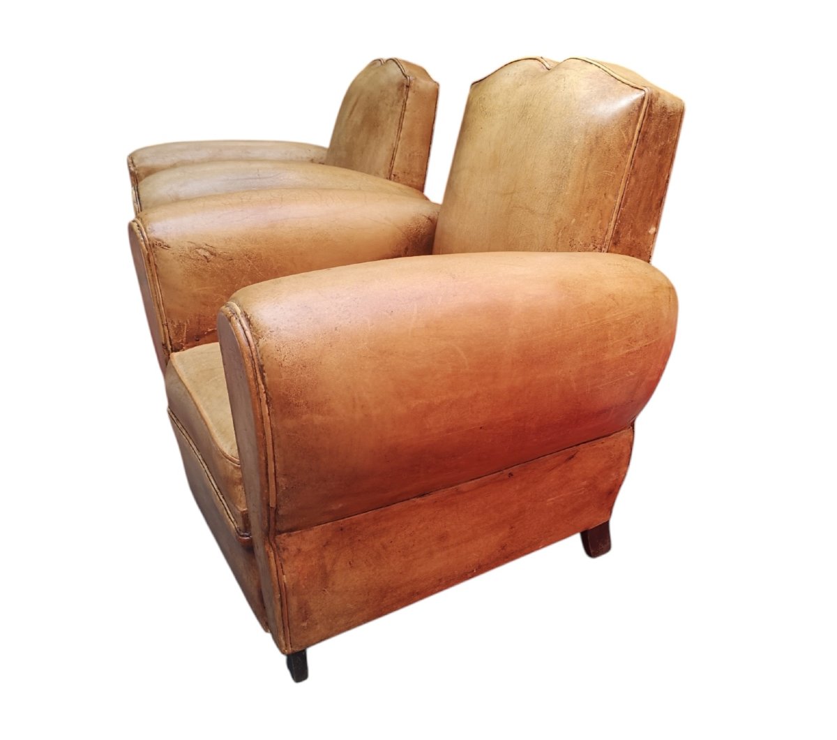 Paire de fauteuils Club Art déco en cuir basane, vers 1930-photo-1