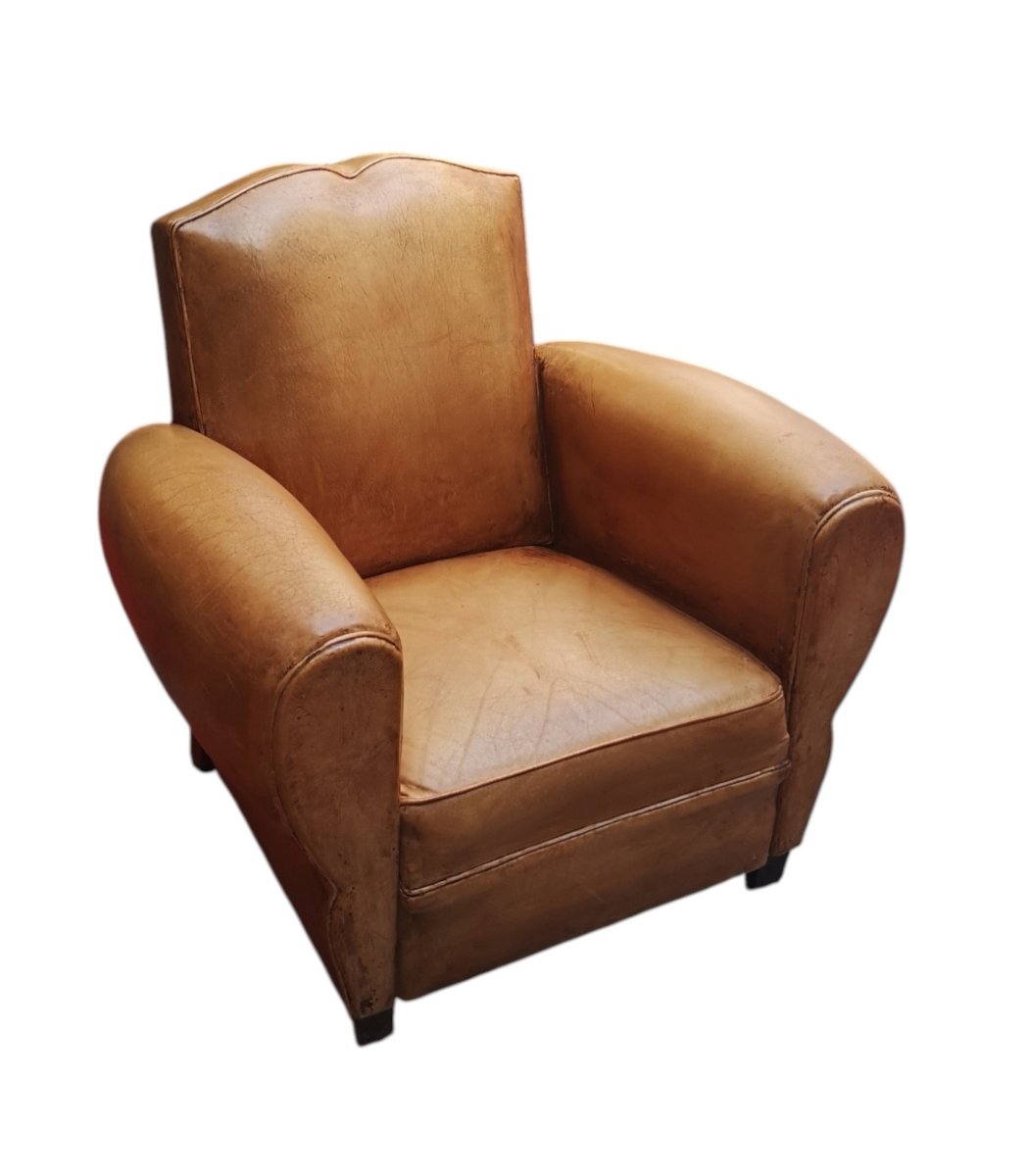 Paire de fauteuils Club Art déco en cuir basane, vers 1930-photo-3