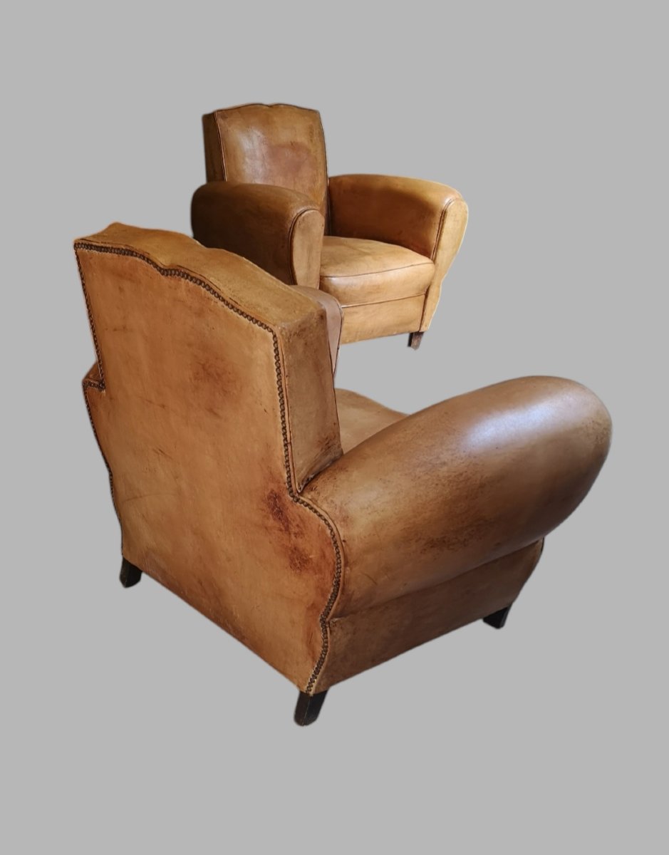Paire de fauteuils Club Art déco en cuir basane, vers 1930 -photo-2