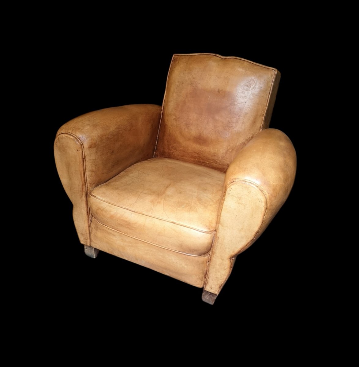Paire de fauteuils Club Art déco en cuir basane, vers 1930 -photo-4