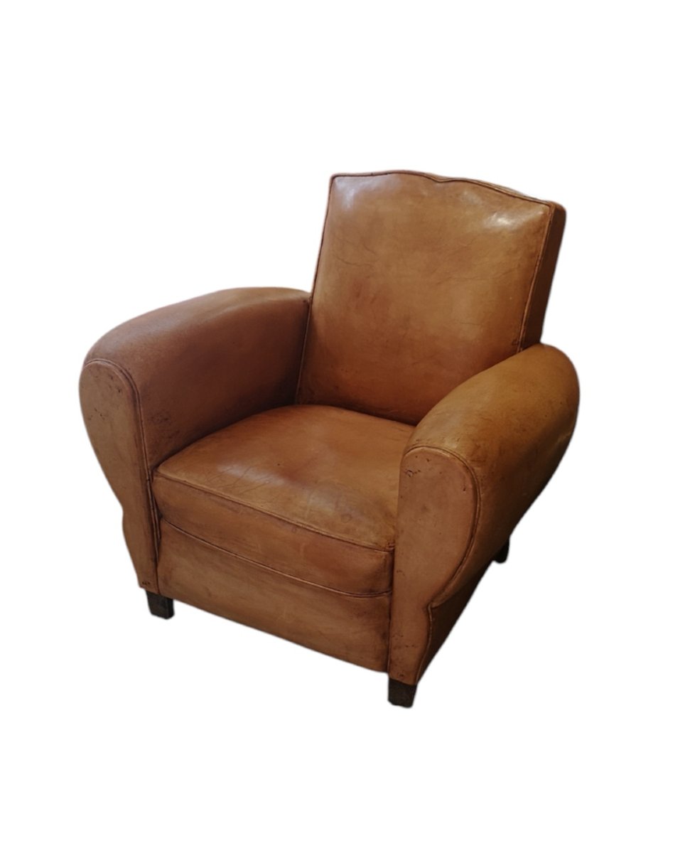 Paire de fauteuils Club Art déco en cuir basane, vers 1930 -photo-2