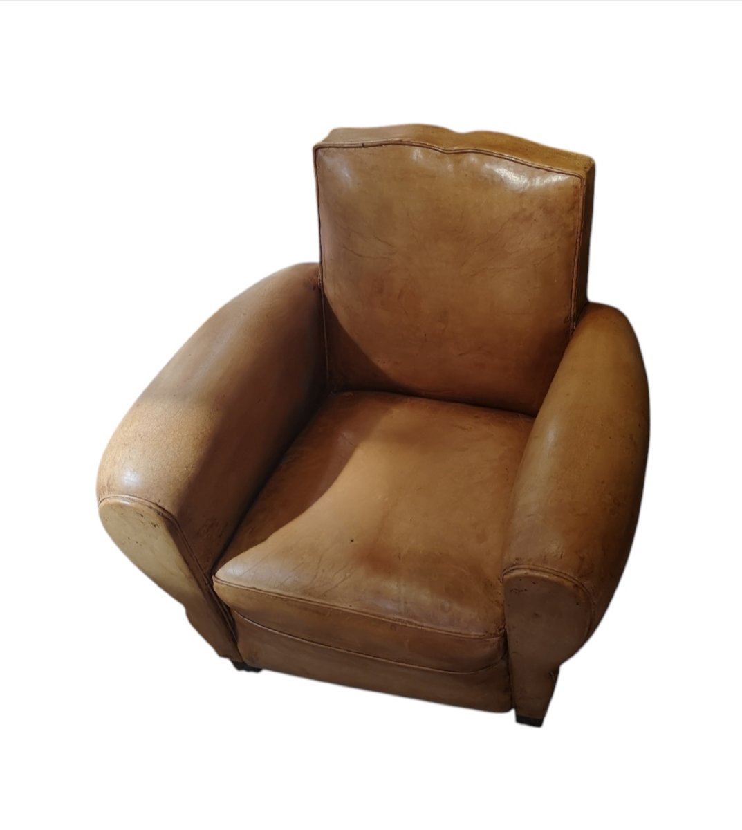 Paire de fauteuils Club Art déco en cuir basane, vers 1930 -photo-3