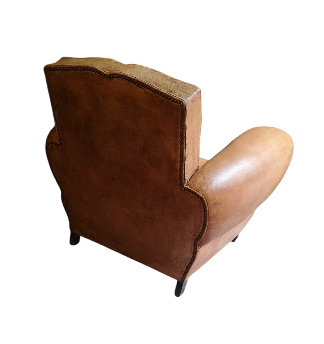 Paire de fauteuils Club Art déco en cuir basane, vers 1930 -photo-4