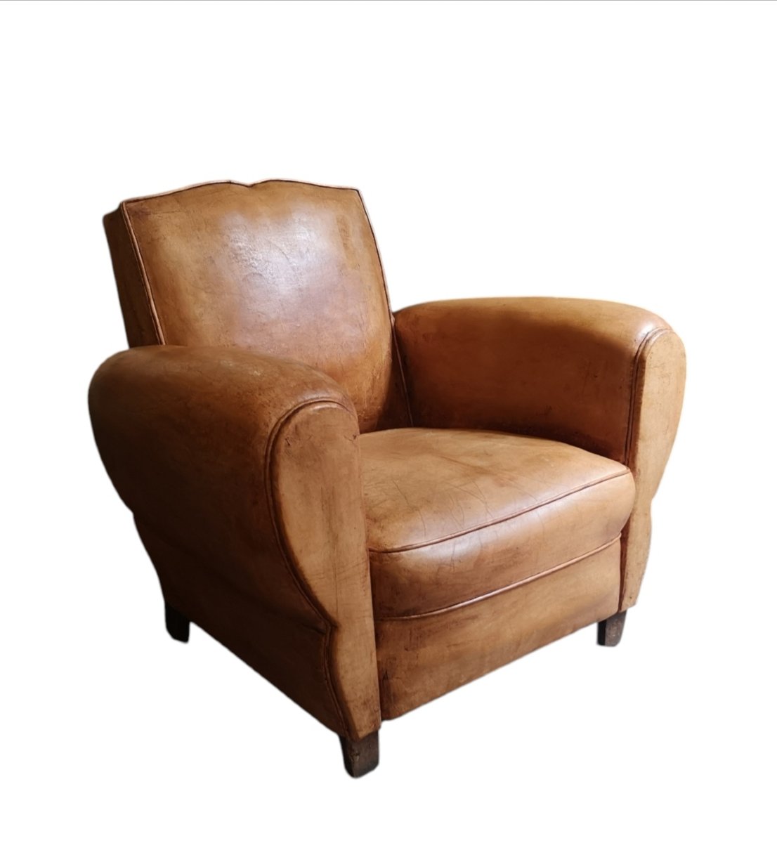 Paire de fauteuils Club Art déco en cuir basane, vers 1930 -photo-6