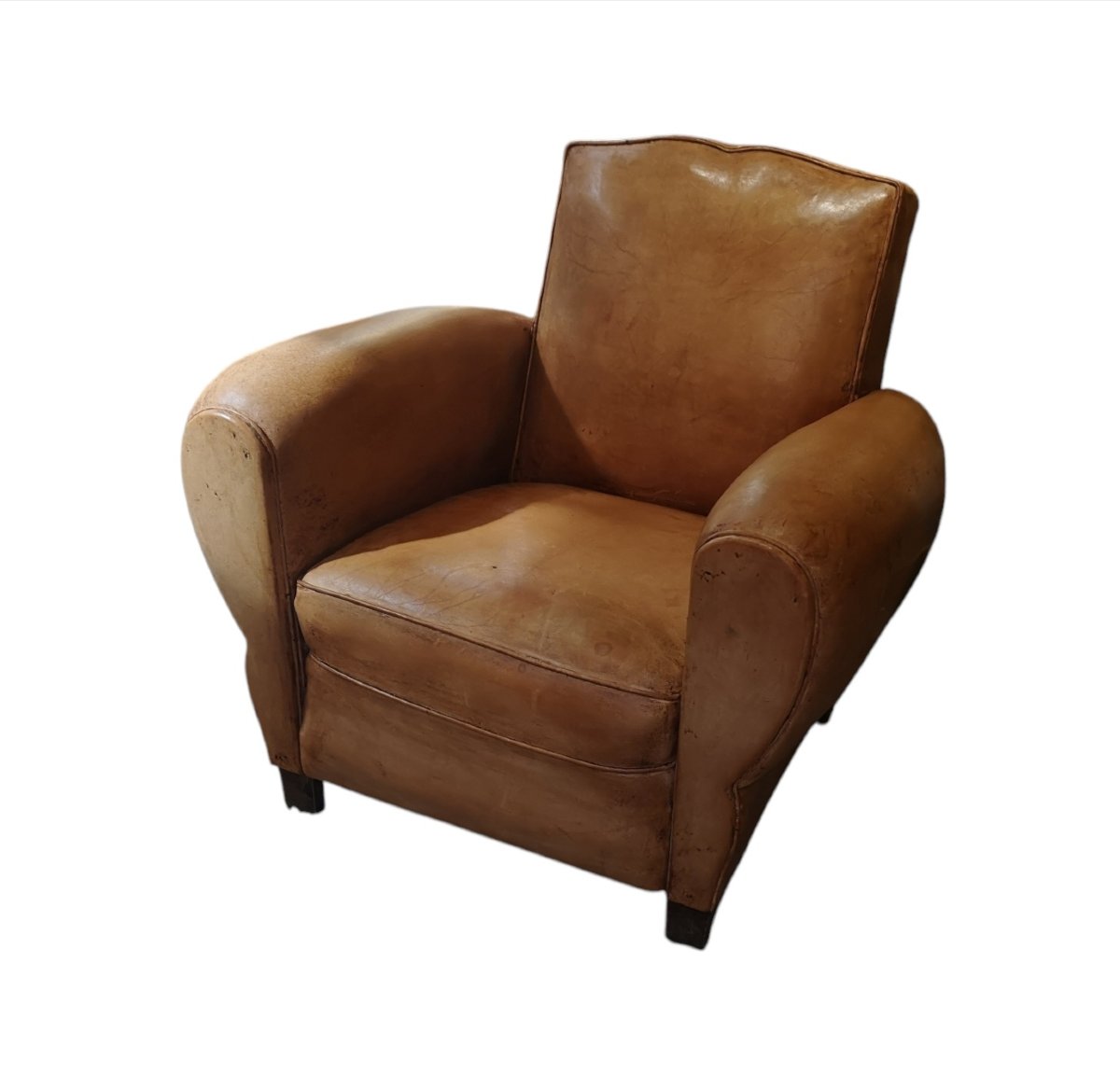 Paire de fauteuils Club Art déco en cuir basane, vers 1930 -photo-7