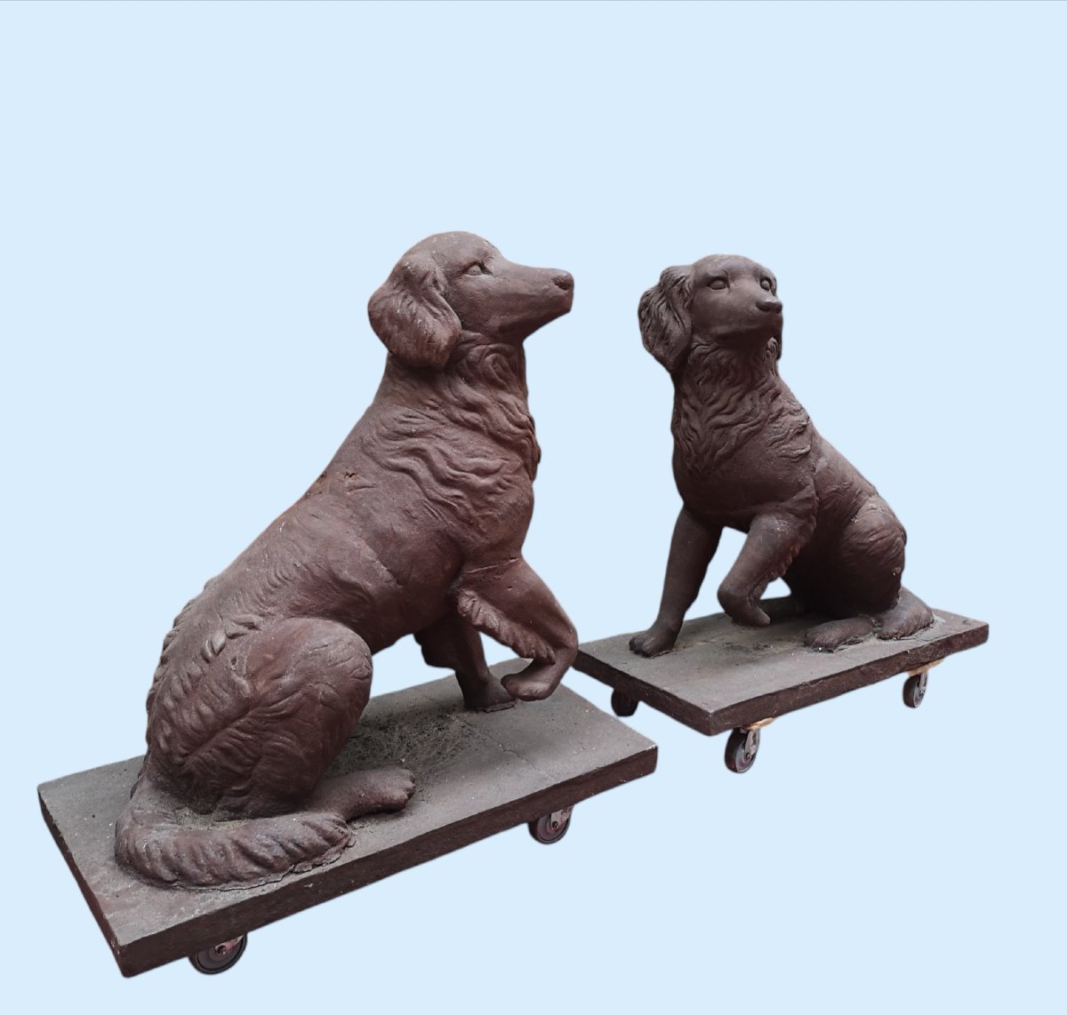 Paire de chiens de chasse en fonte de fer, circa 1900-photo-4