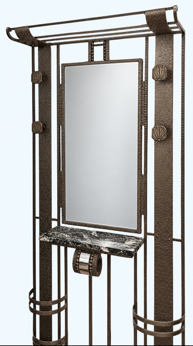 Art Deco Coat Rack Made Of Hammered Wrought Iron-photo-4