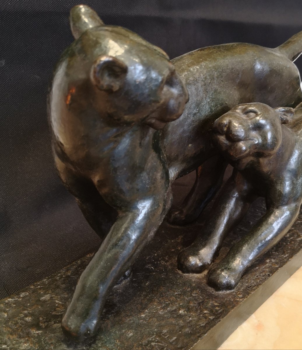  Panthère  -  Couple de panthères en bronze de A. Ouline-photo-1