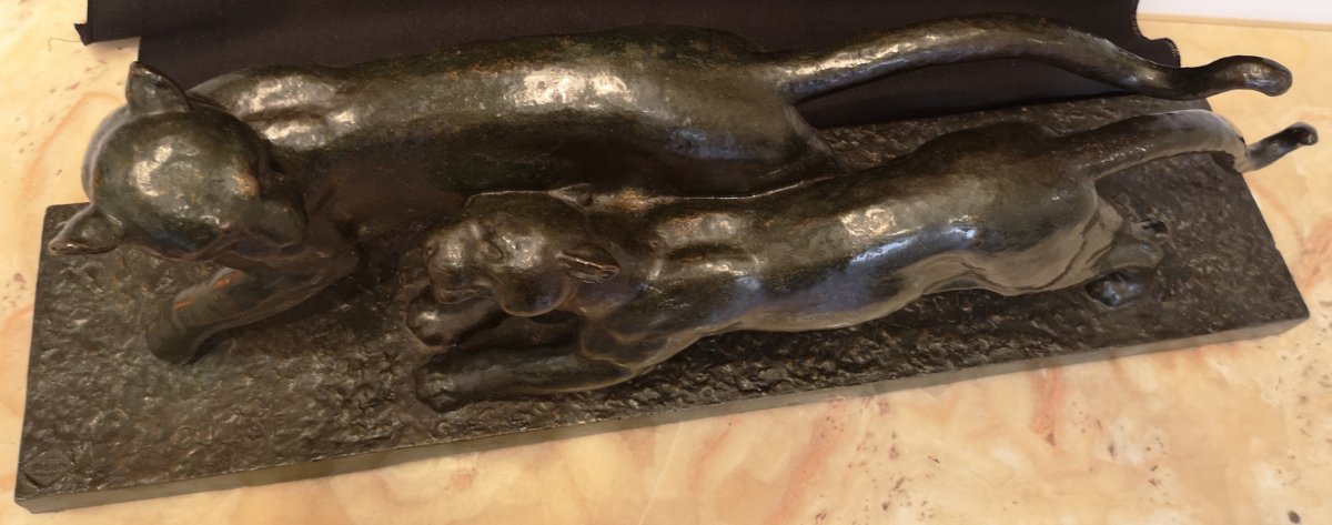  Panthère  -  Couple de panthères en bronze de A. Ouline-photo-3