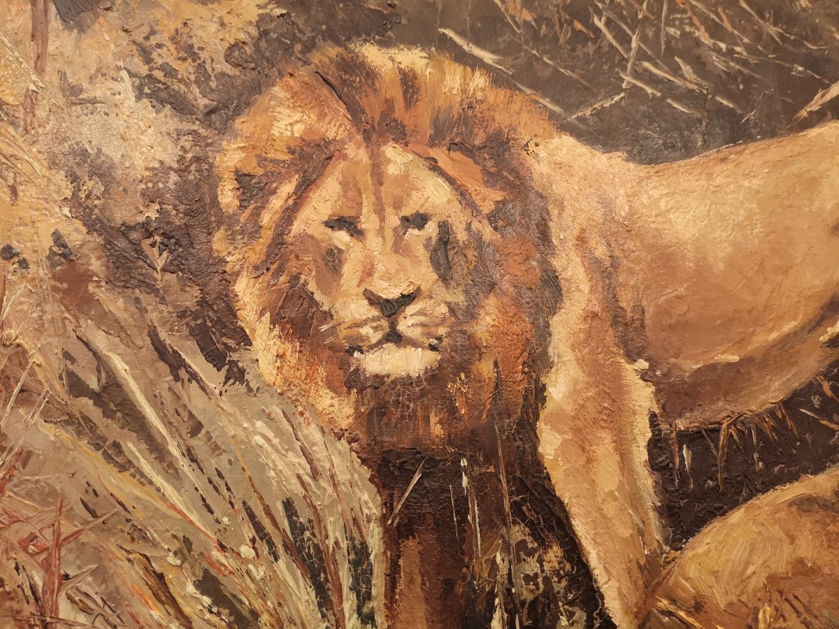 Oil On Canvas - Lion And Lioness-photo-3