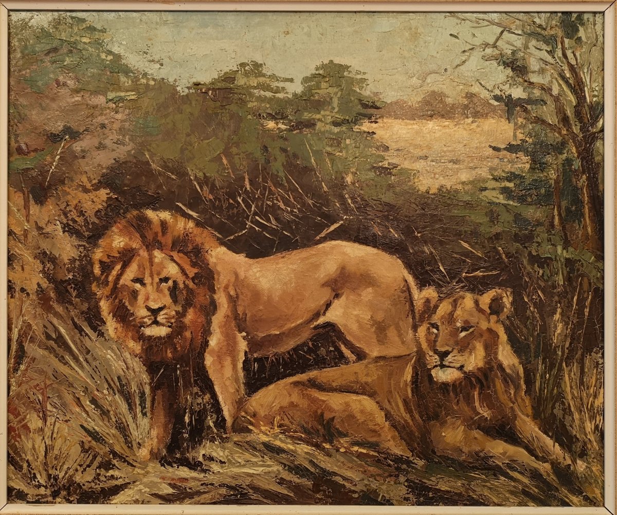 Félins Dans La Savane-huile Sur Toile