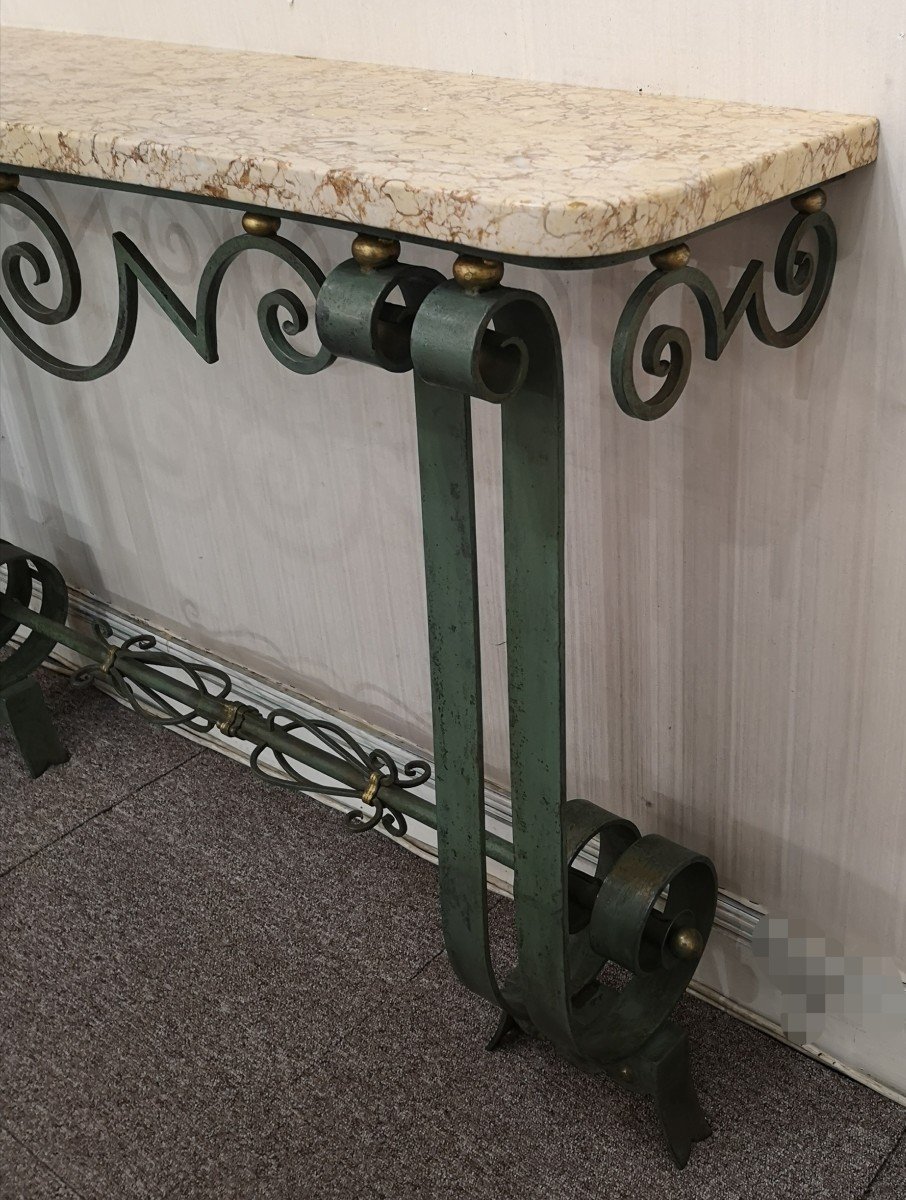 1940 Wrought Iron Console With Green Patina-photo-3