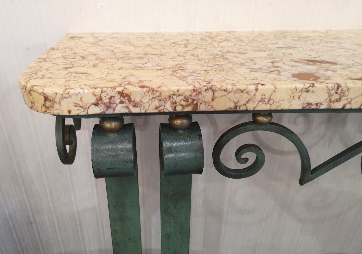 1940 Wrought Iron Console With Green Patina-photo-3