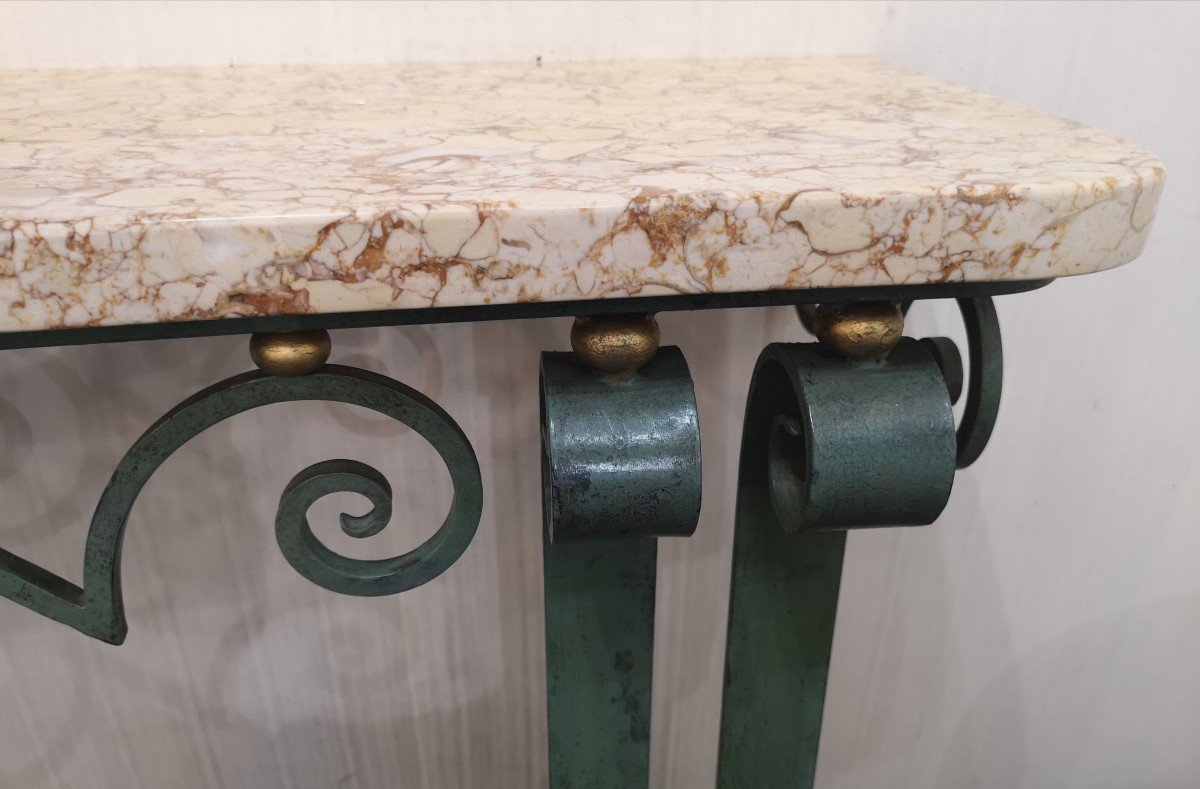 1940 Wrought Iron Console With Green Patina-photo-4