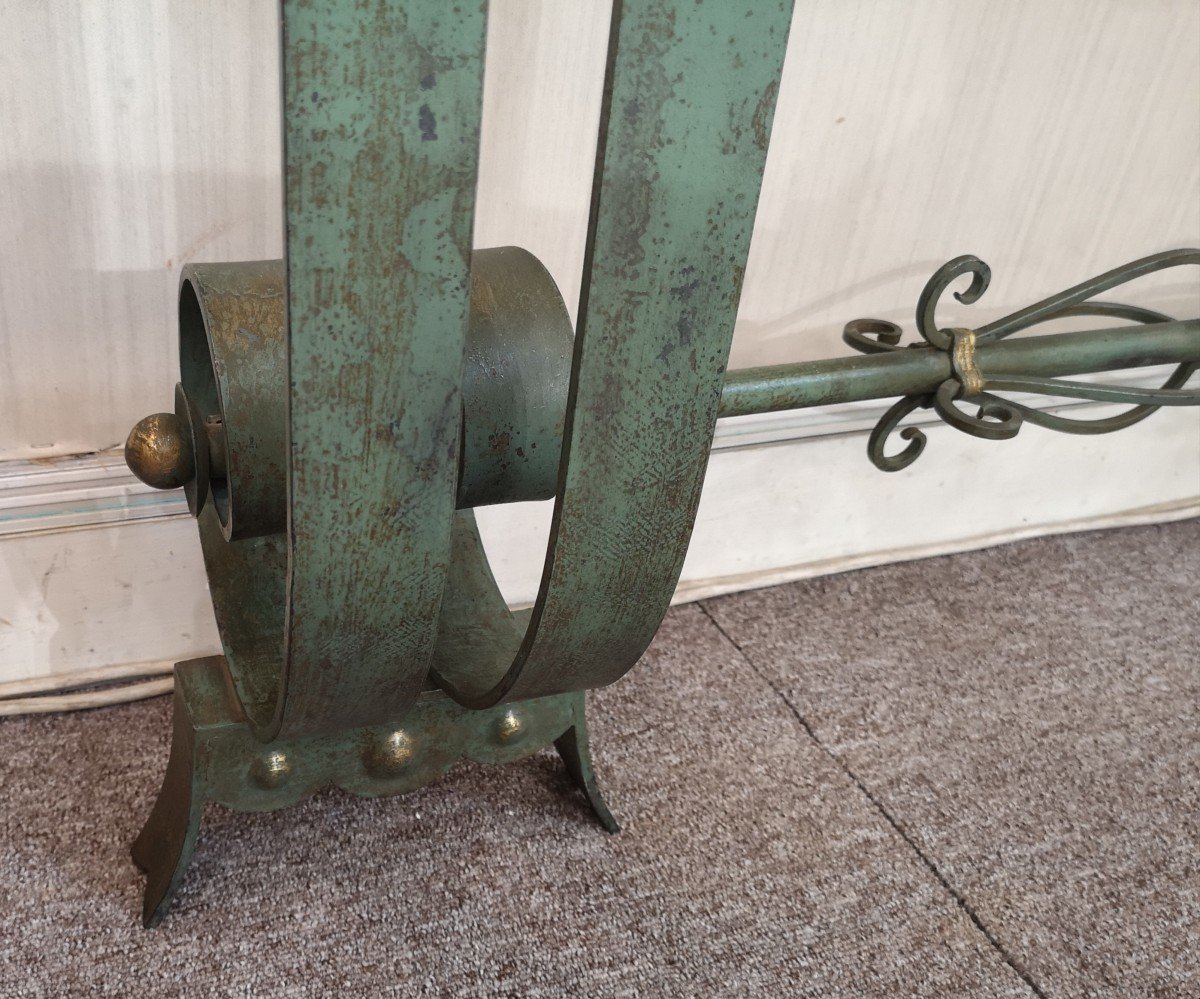1940 Wrought Iron Console With Green Patina-photo-8
