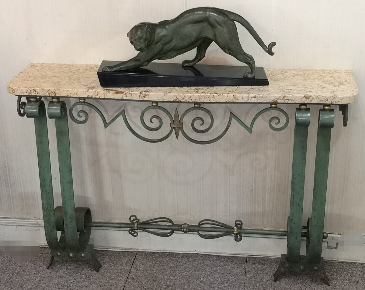1940 Wrought Iron Console With Green Patina
