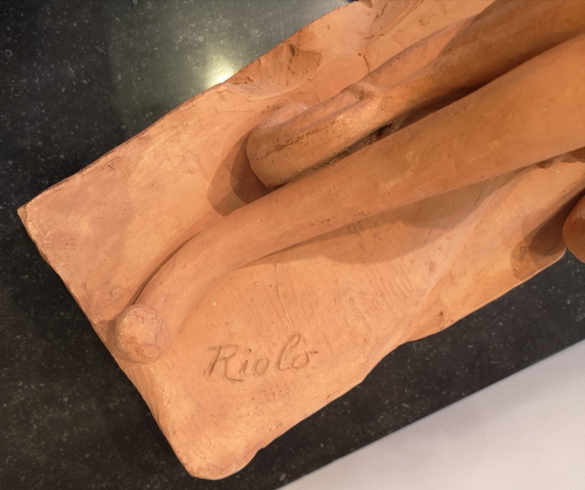 Panthère, terre cuite signée Riolo, couple de panthères-photo-2