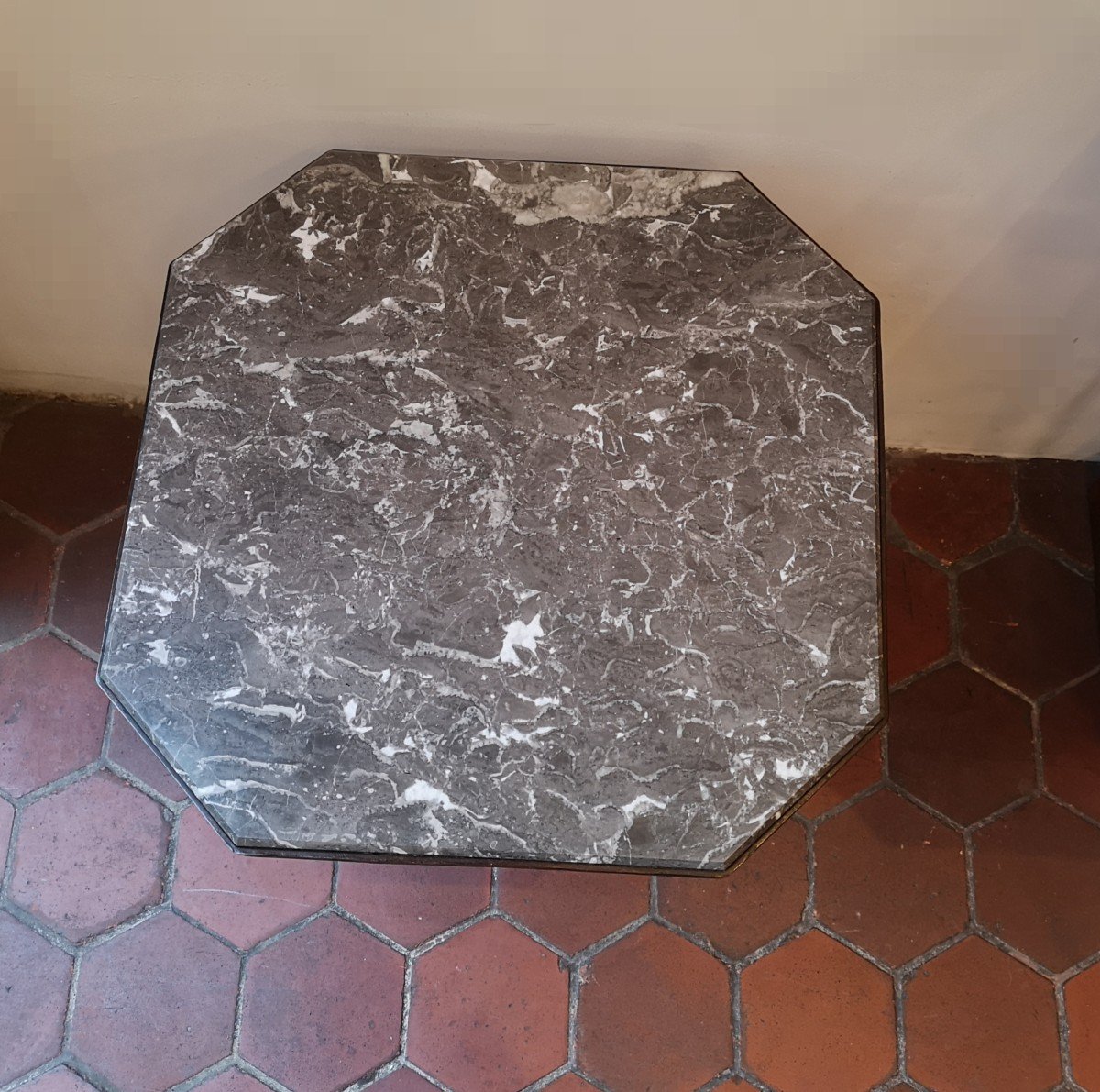 1930 Art Deco Pedestal Table In Hammered Wrought Iron-photo-4