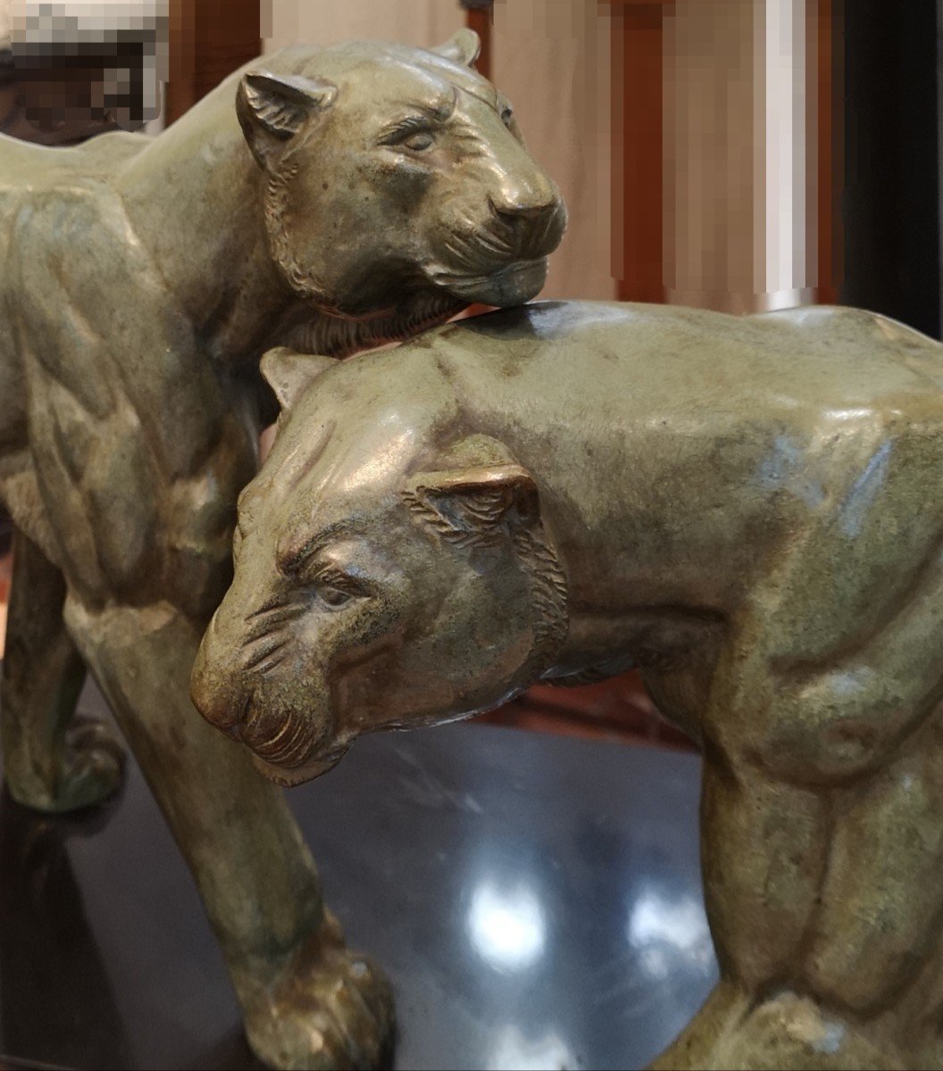 Bronze Panthers, Irénée Rochard, L: 115.5 Cm-photo-2