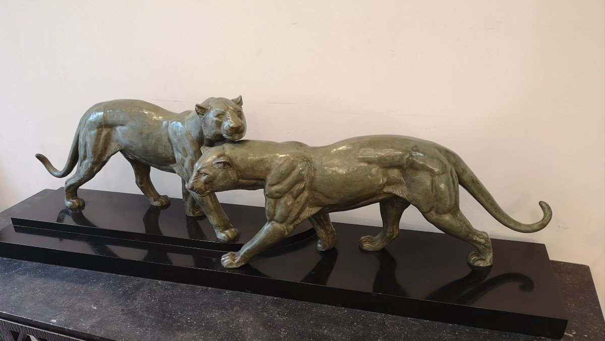 Bronze Panthers, Irénée Rochard, L: 115.5 Cm-photo-4